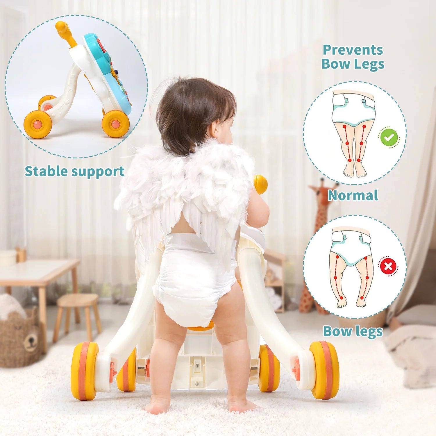 2 in 1 Baby Walker with Musical Play Table, Sit to Stand Toddler Learning Push Toys for 6-18 Months