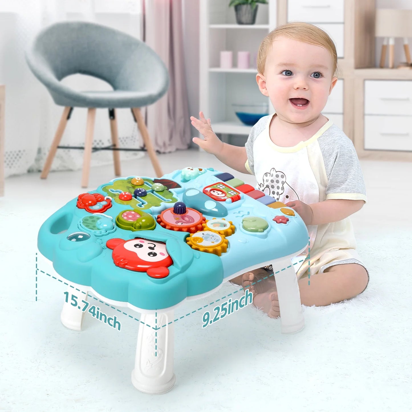 2 in 1 Baby Walker with Musical Play Table, Sit to Stand Toddler Learning Push Toys for 6-18 Months