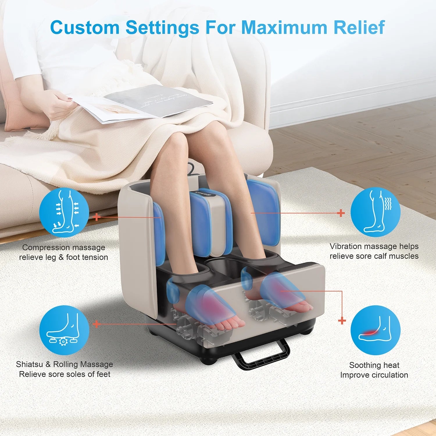 2 in 1 Foot Massager Machine & Ottoman Rest, Shiatsu Foot Calf Massager with Heat, App Control